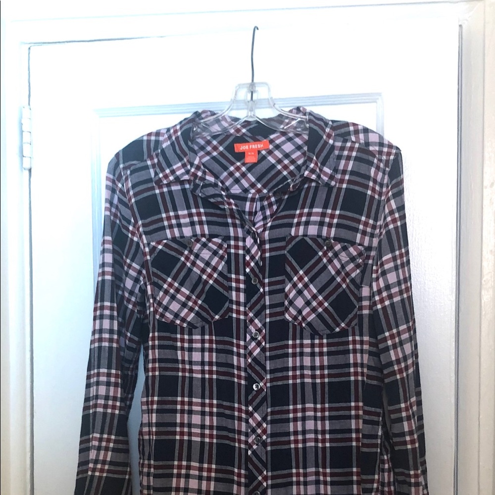 Barely used plaid, button-down top.